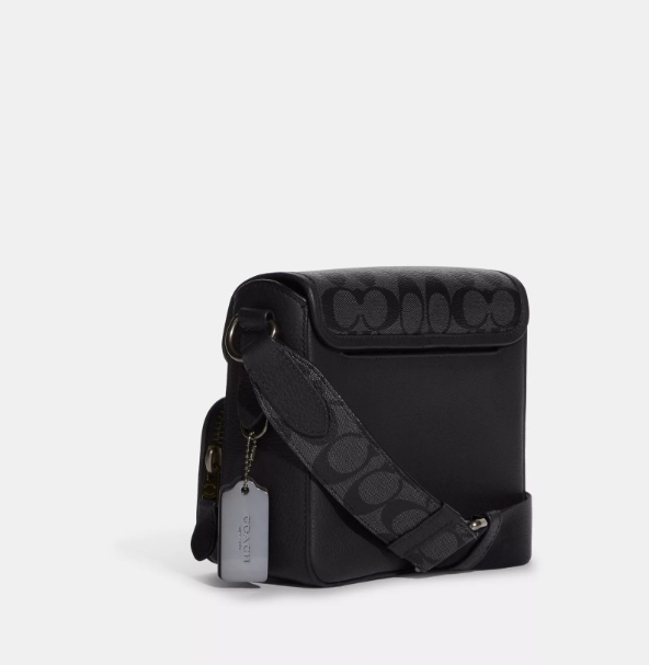 AUTHENTIC/ORIGINAL Coach Sullivan Flap Crossbody Men's Bag In Signature Canvas in Charcoal Black