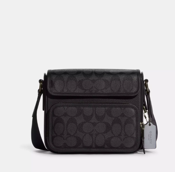 AUTHENTIC/ORIGINAL Coach Sullivan Flap Crossbody Men's Bag In Signature Canvas in Charcoal Black