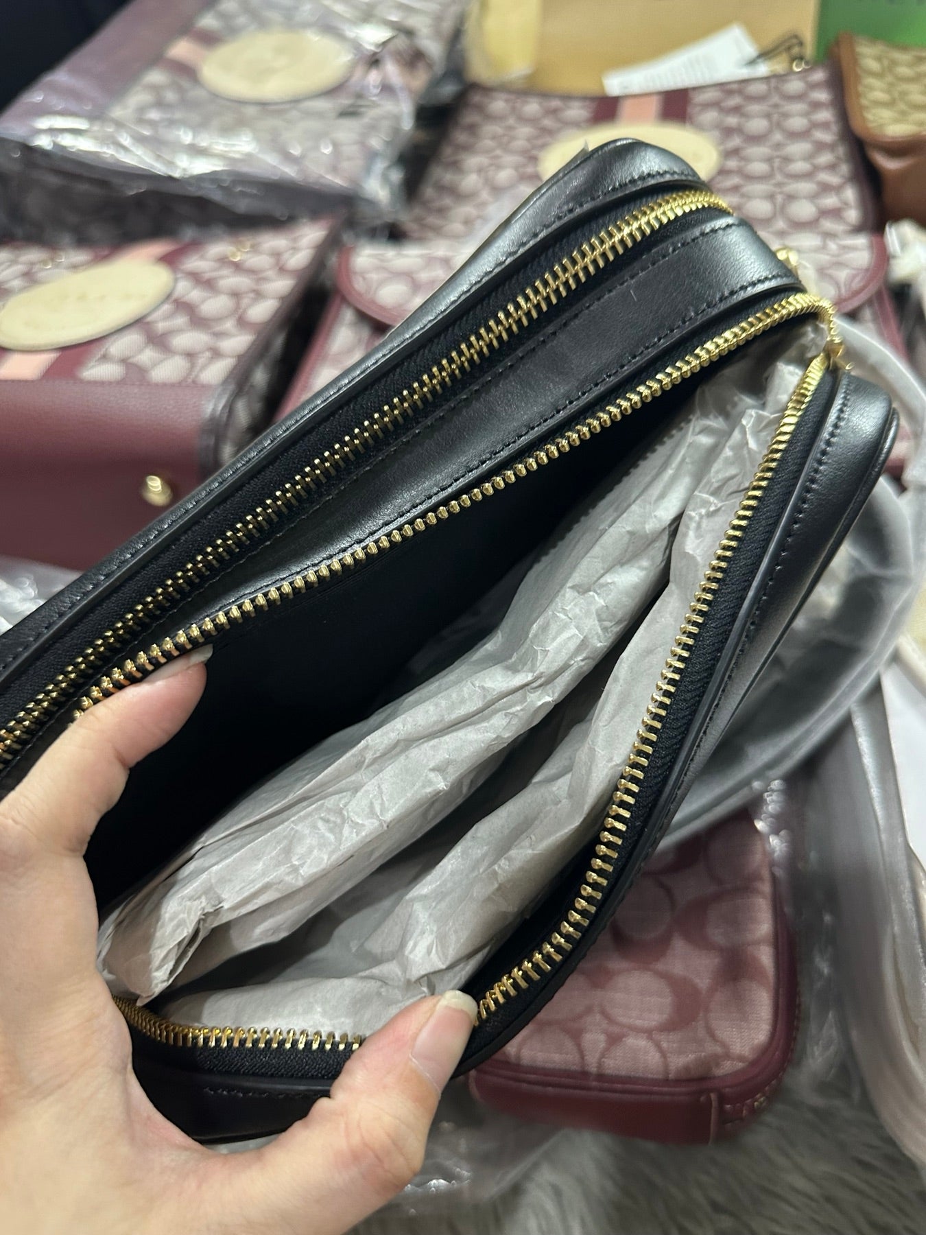 AUTHENTIC/ORIGINAL Coach RARE Jes Crossbody Double Zip Bag In Signature Canvas brown