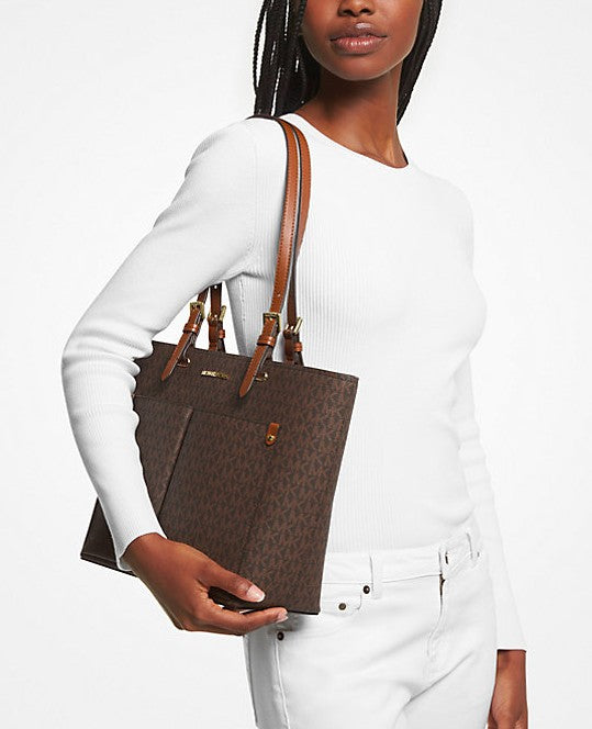 AUTHENTIC/ORIGINAL Michael K0rs MK Jet Set Medium Logo Pocket Tote Bag MonoBrown