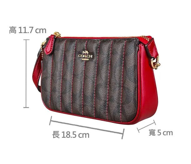 AUTHENTIC/ORIGINAL Preloved Coach Nolita 19 In Signature Canvas With Quilting Small Bag Brown/Red