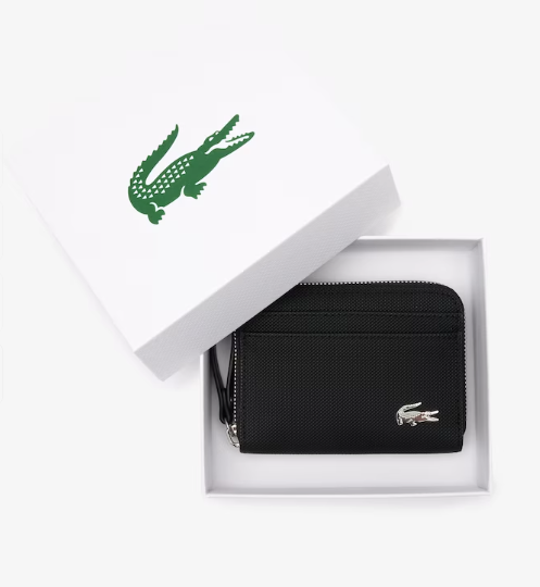 AUTHENTIC ORIGINAL Lacoste Women s Pique Effect Canvas Zip Around Coin Grandeur Store