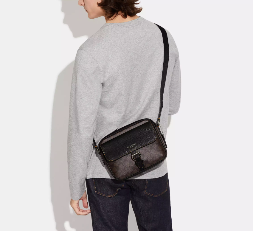 AUTHENTIC/ORIGINAL Coach Hudson Crossbody Men's Bag In Signature Canvas Mahogany Brown