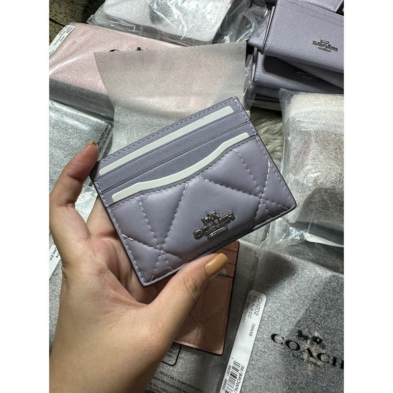 AUTHENTIC/ORIGINAL COACH Slim Id Card Holder Case Wallet Quilted With Puffy Diamond in Pink/Purple