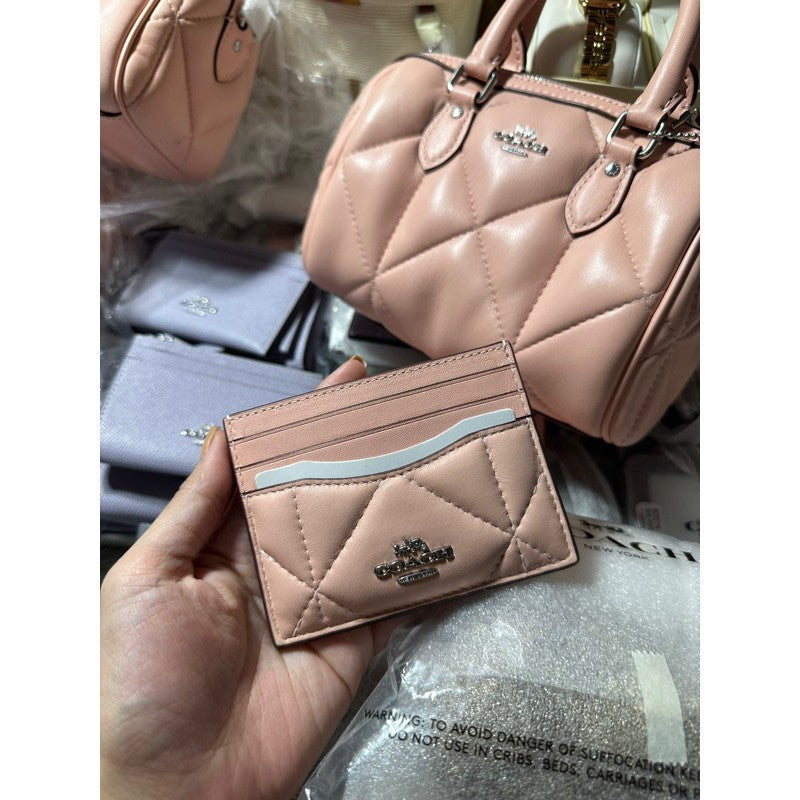 AUTHENTIC/ORIGINAL COACH Slim Id Card Holder Case Wallet Quilted With Puffy Diamond in Pink/Purple