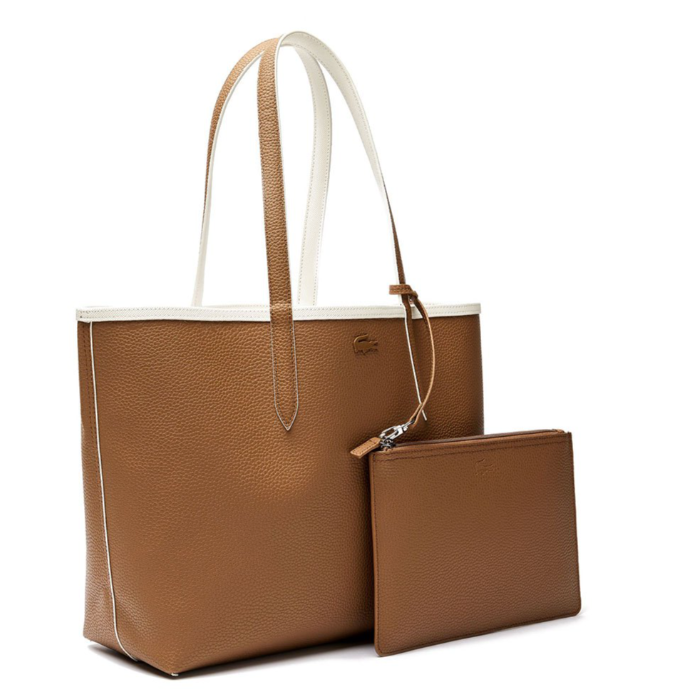 AUTHENTIC/ORIGINAL Lacoste Anna Reversible Bocolor Tote Bag in Brown/Cream White/Navy/Black