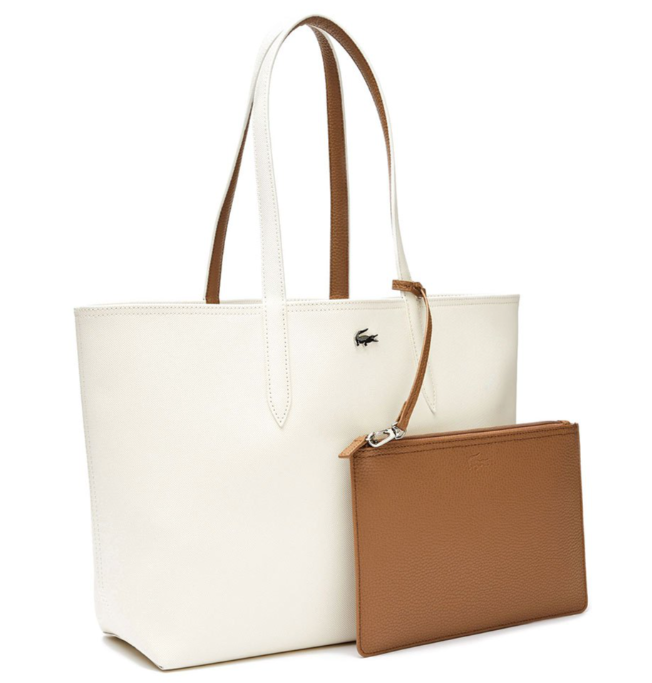 AUTHENTIC/ORIGINAL Lacoste Anna Reversible Bocolor Tote Bag in Brown/Cream White/Navy/Black