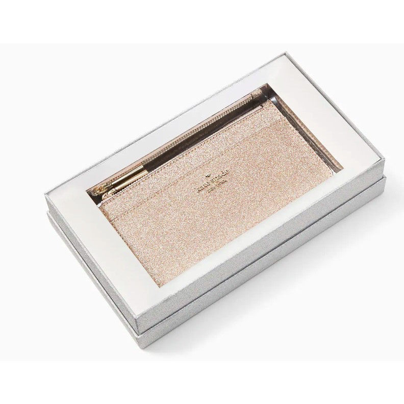 AUTHENTIC/ORIGINAL KateSpade KS Tinsel Boxed Large Slim Card Holder Wallet Rose Gold/Black