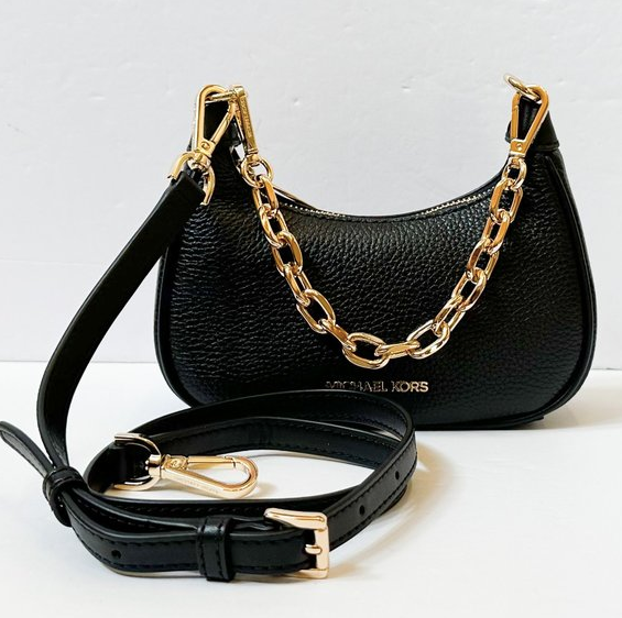 ORIG & IMPORTED MK Cora Extra-Small XS Pebbled Leather Shoulder Chain Bag Black
