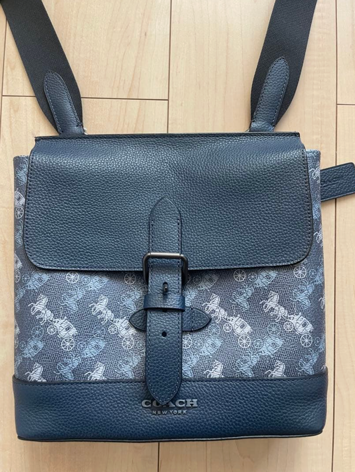ORIG Preloved Coach Hudson Men Crossbody Blue Bag with horse print