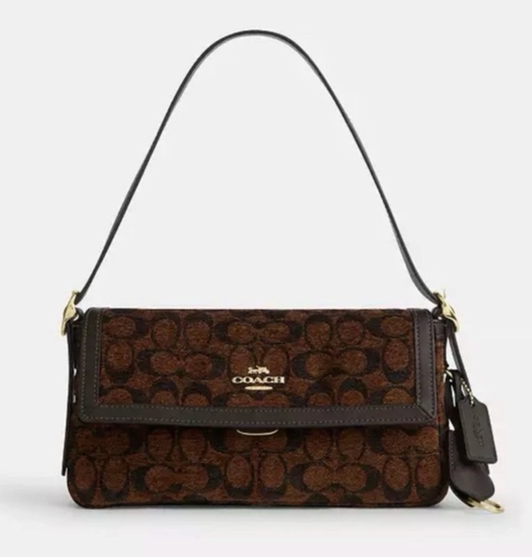ORIG & IMPORTED Coach Etta Small Flap Shoulder Brown Bag In Signature Chenille