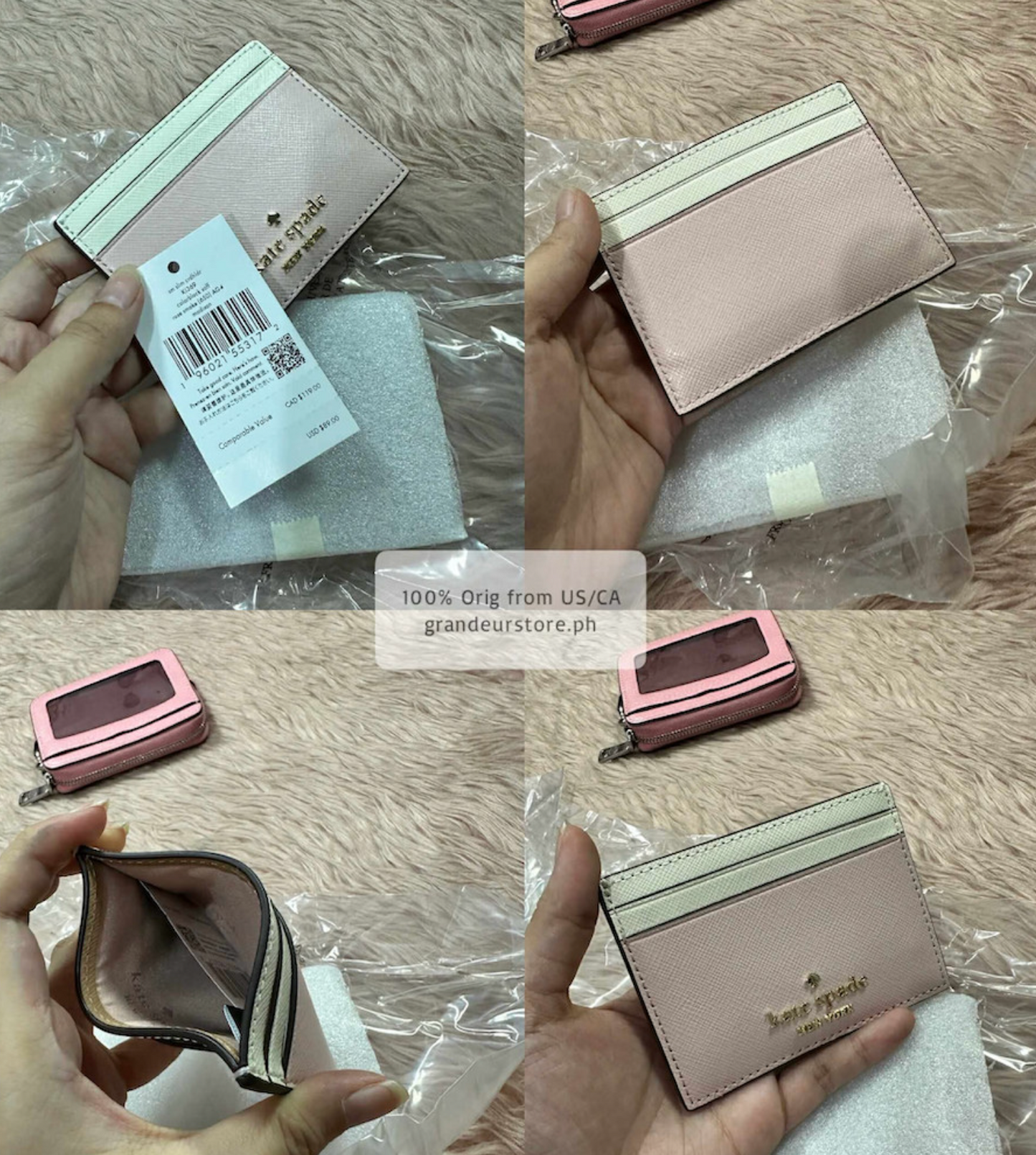 ORIG & IMPORTED KS Madison Small Slim Card Holder Wallet Black Beige Pink White