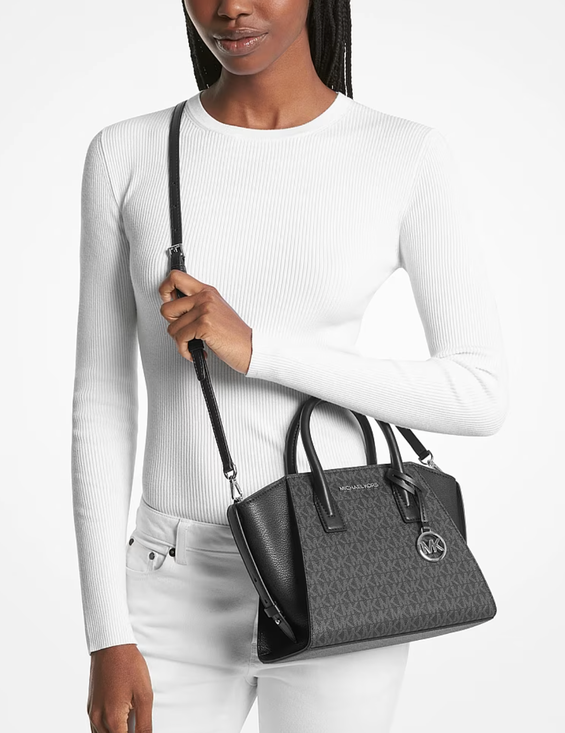 ORIG & IMPORTED MK Avril Small and Medium Leather and Suede Satchel Black Brown White Small Bag