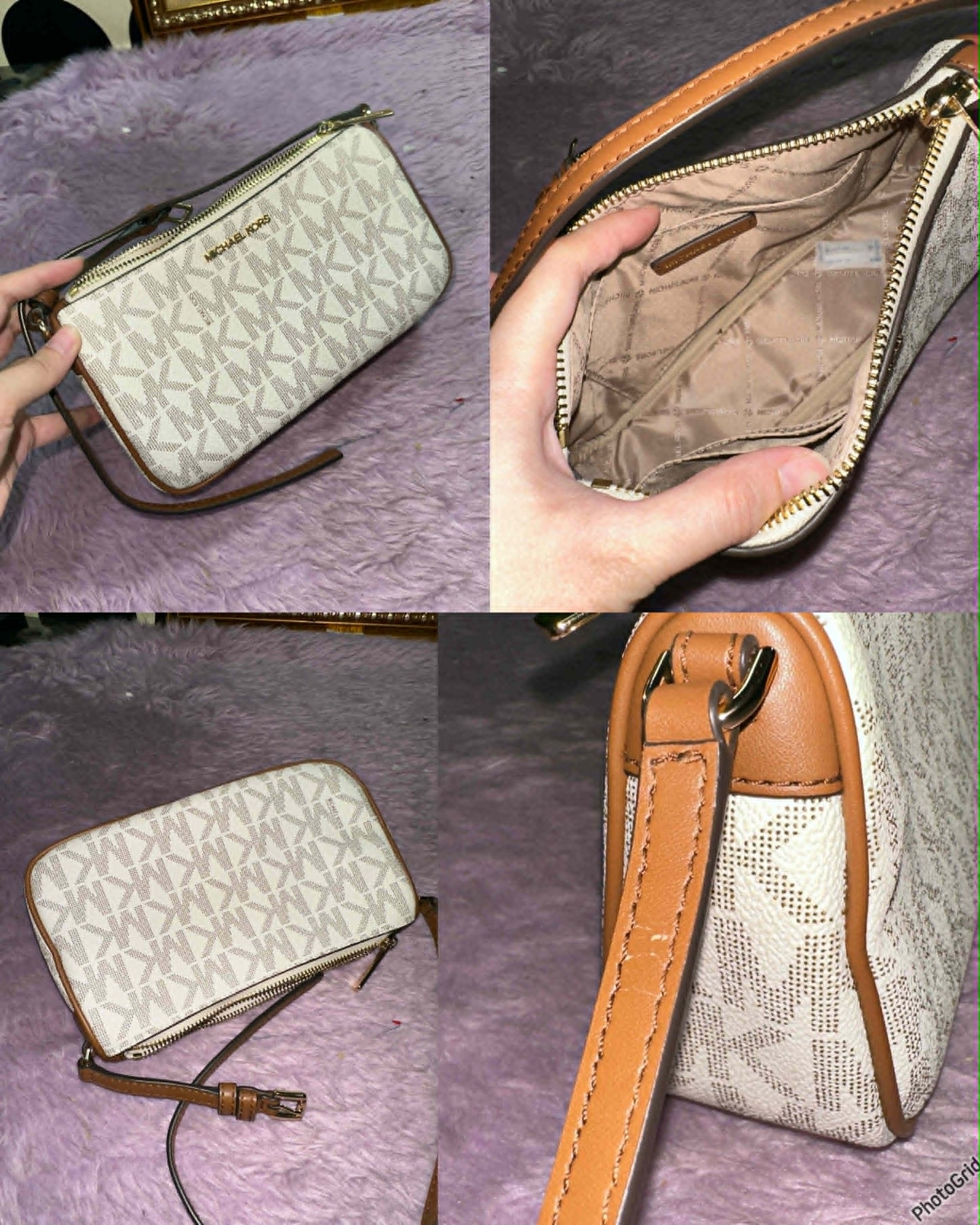 ORIG & IMPORTED MK Signature Jet Set Medium Pouchette Bag Large Wristlet Brown Vanilla