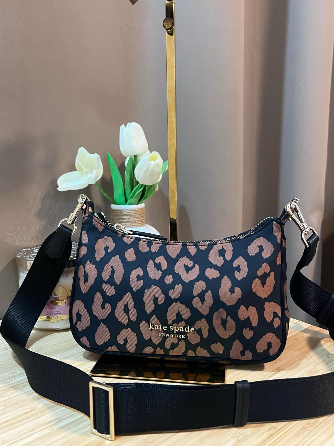 AUTHENTIC/ORIGINAL Preloved KateSpade KS Retail Sam Leopard Nylon Small Crossbody Bag