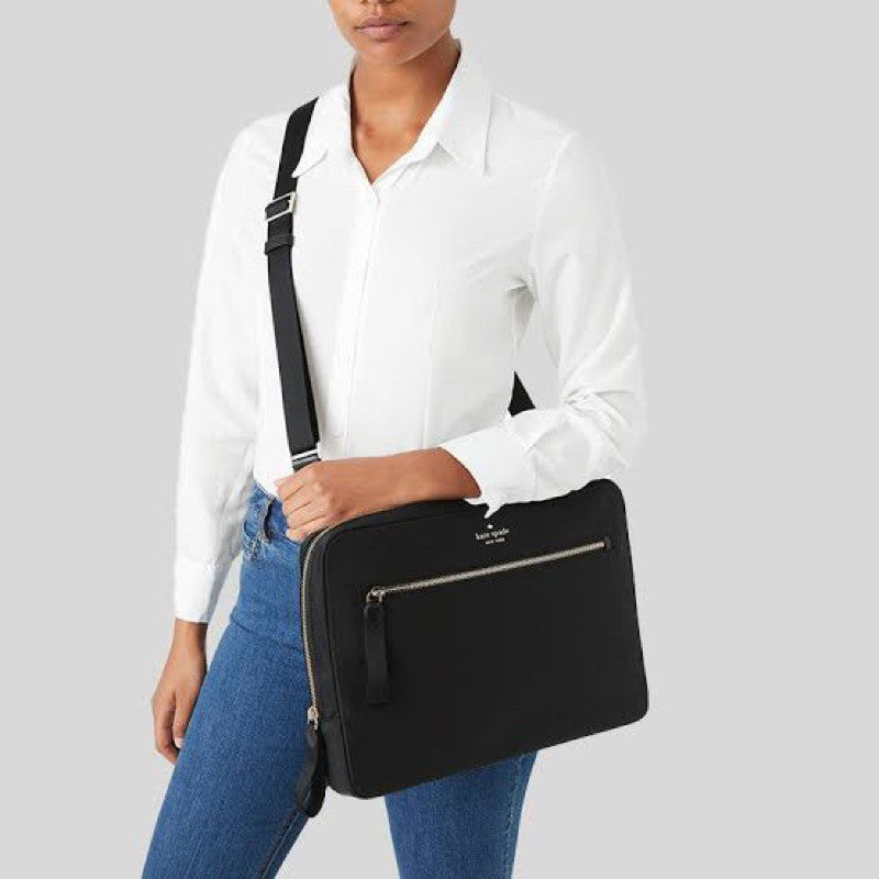 AUTHENTIC/ORIGINAL KateSpade KS Chelsea Nylon Laptop Bag Sleeve With Strap - Black/Lilac