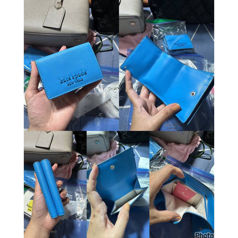 AUTHENTIC/ORIGINAL KateSpade Staci Micro Tri Fold Small Black / Blue Wallet