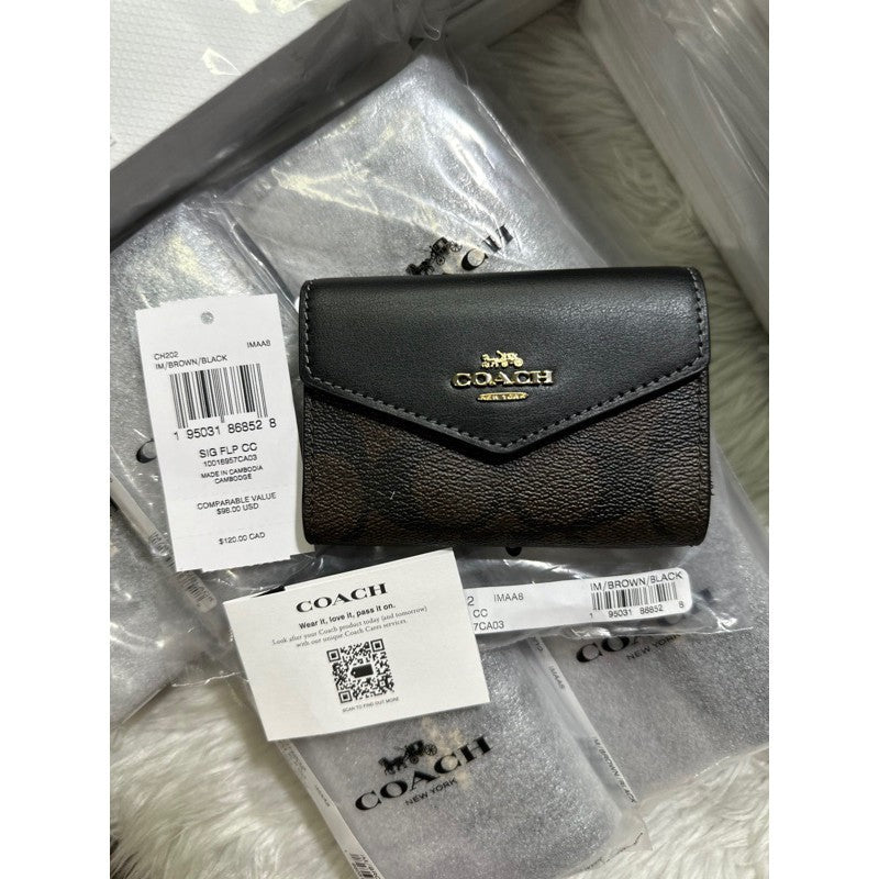 AUTHENTIC/ORIGINAL Coach Flap Card Case Small Wallet In Signature Canvas