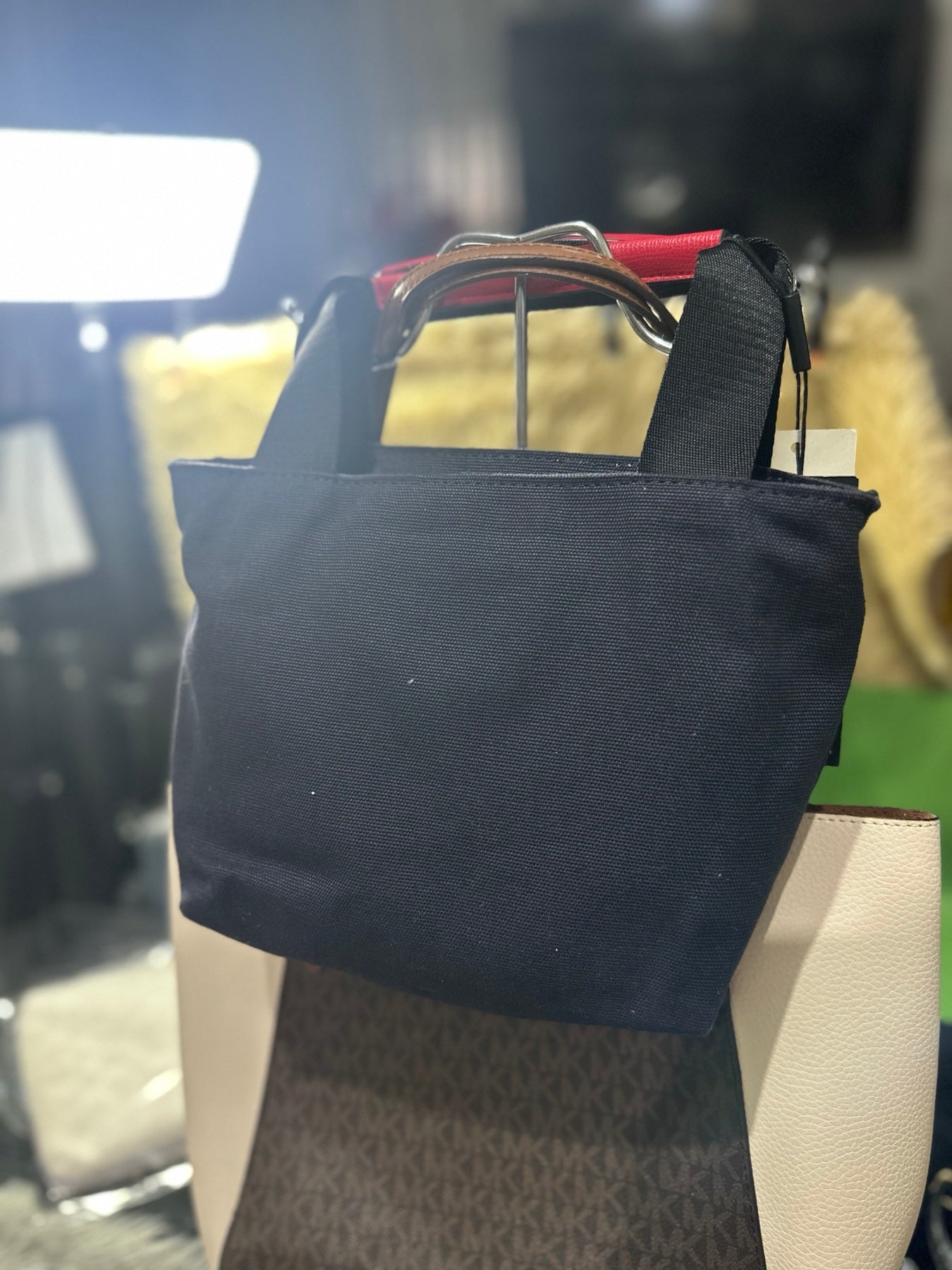 AUTHENTIC/ORIGINAL Karl Lagerfeld Paris KL Kristen Textile Mini Tote Canvas Black