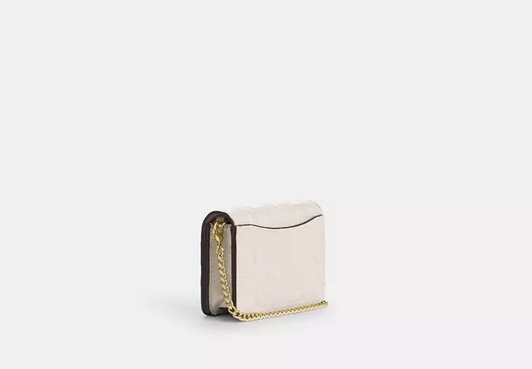 AUTHENTIC/ORIGINAL COACH Mini Wallet On A Chain In Signature Leather -Gold/Chalk