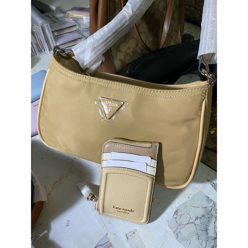 AUTHENTIC/ORIGINAL GUESS Little Bay Nylon Shoulder Bag in TAN/BEIGE