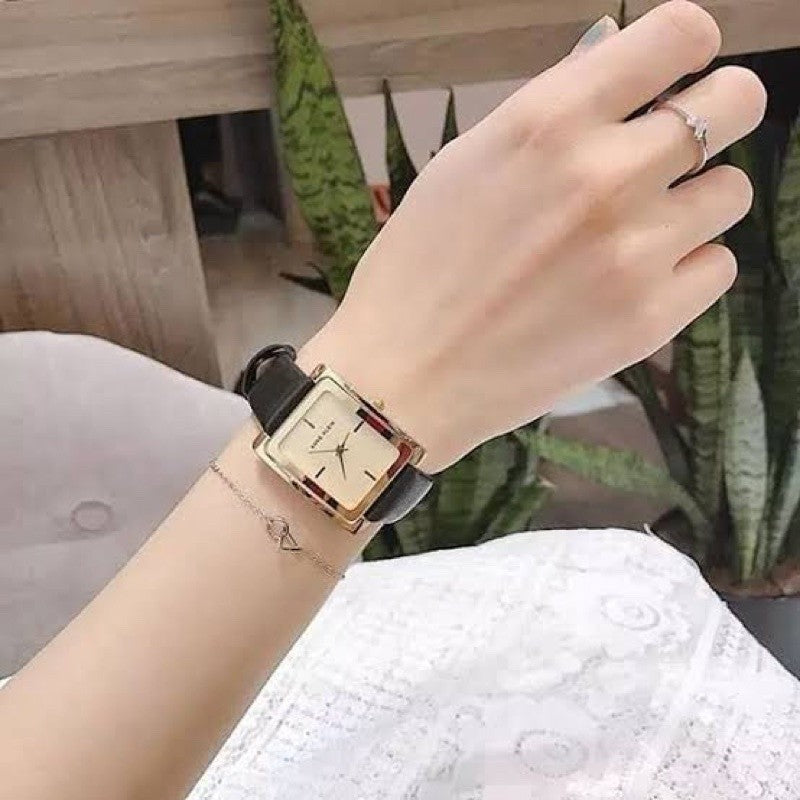 AK Klein Women's Leather Strap Watch, AK/2706CHBK BLACK/GOLD
