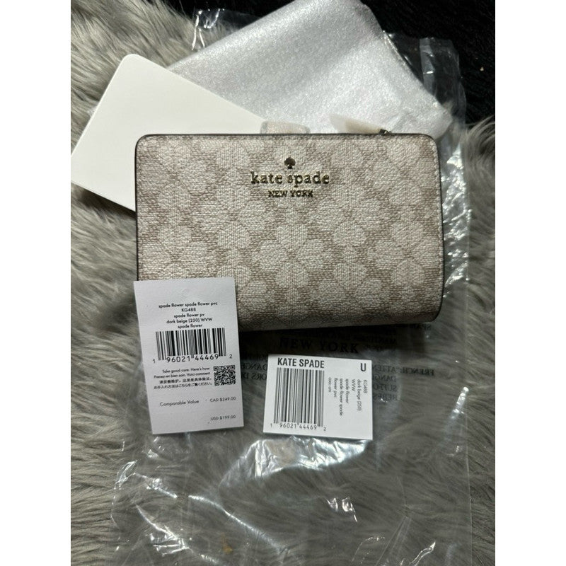 ORIG & IMPORTED KS Signature Spade Flower Medium Compact Bifold Wallet Beige