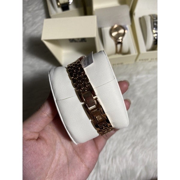 AK Klein Women's 2626RGRG Diamond-Accented Dial Rose Gold-Tone Bangle Watch