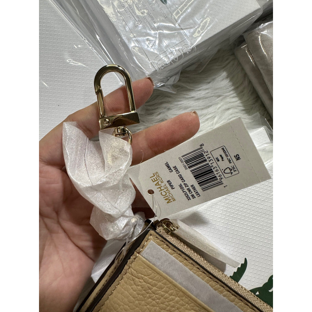 ORIG & IMPORTED MK Piper Small Zip Card Case Small Wallet Beige