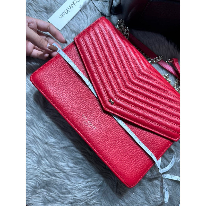 ORIG & IMPORTED TED BAKER Red Kalila Bow Detail Envelope Leather Crossbody Bag