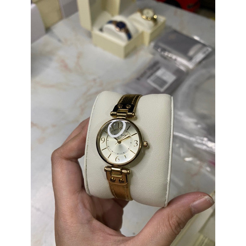 ORIG & IMPORTED AK Klein Women's Gold Leather Strap Watch 10/9442CHGD