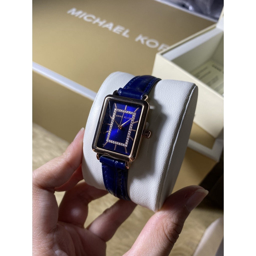 AK Klein Women's Glitter Accented Croco-Grain Strap Watch, Blue (Model: AK/3820RGNV)