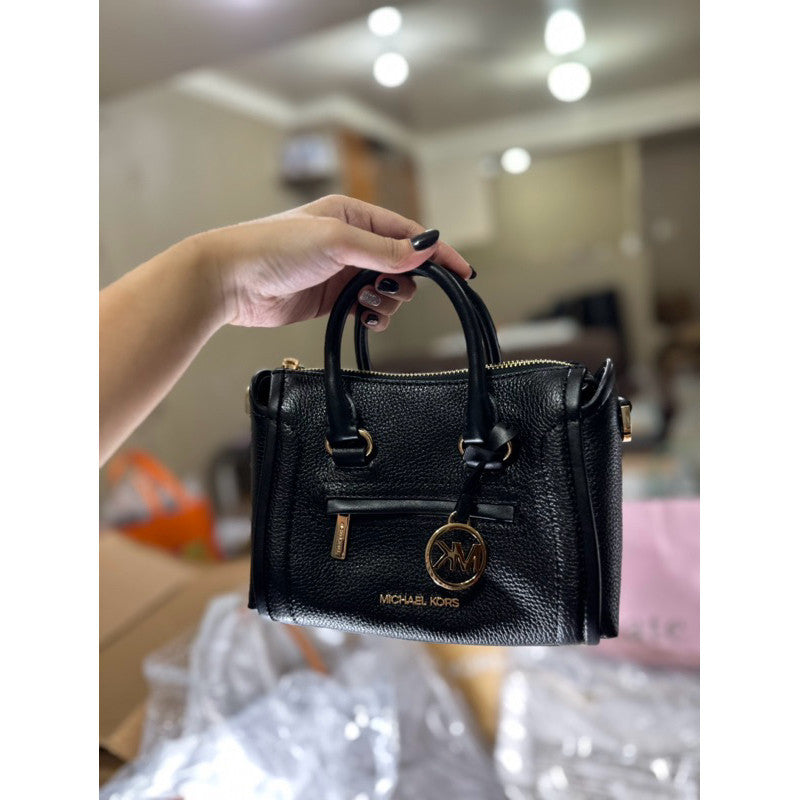 ORIG & IMPORTED MK Carine Leather Extra Small Mini Satchel Bag in Black