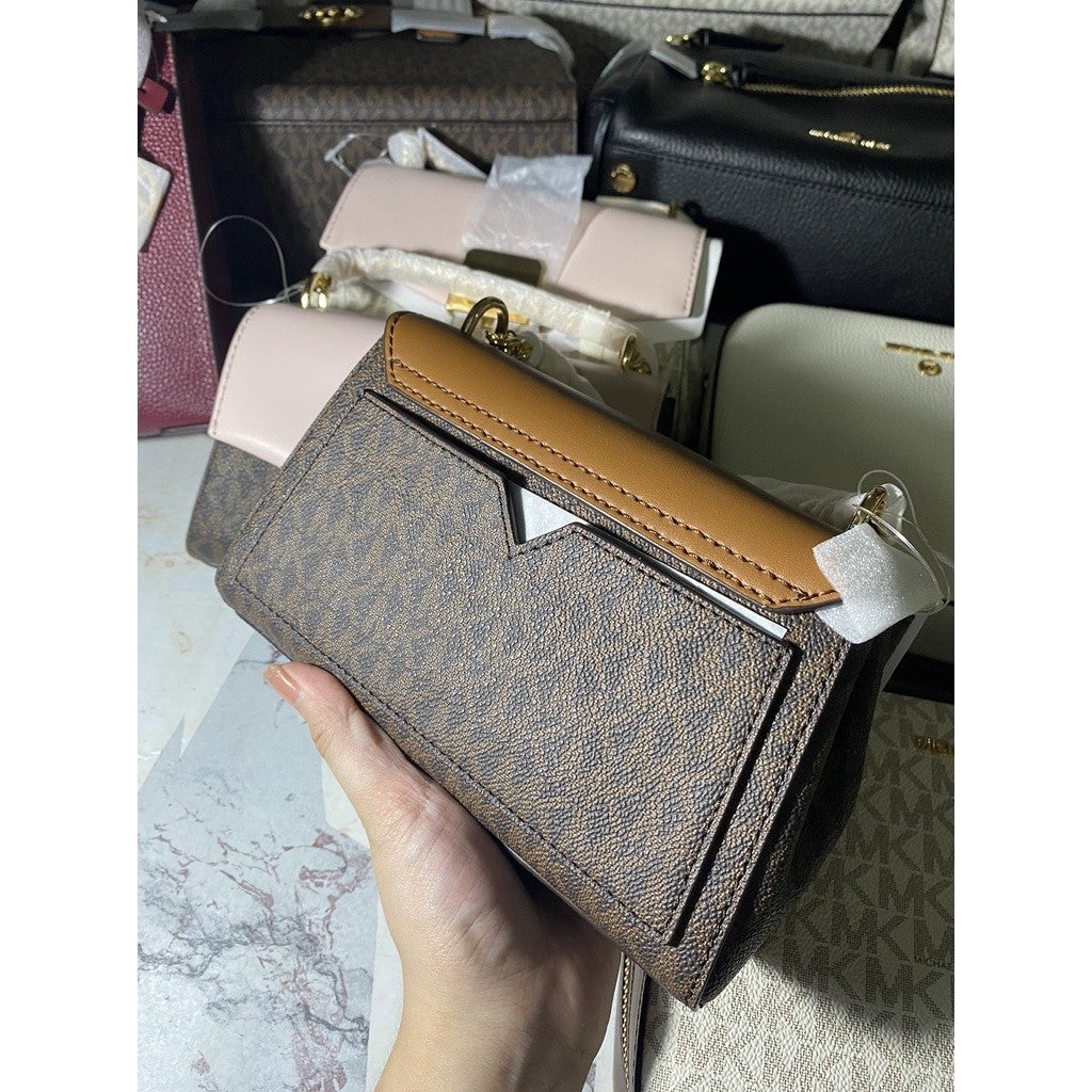 MK Lita Extra SMALL Two-Tone Logo and Leather Crossbody Bag - Mono Brown