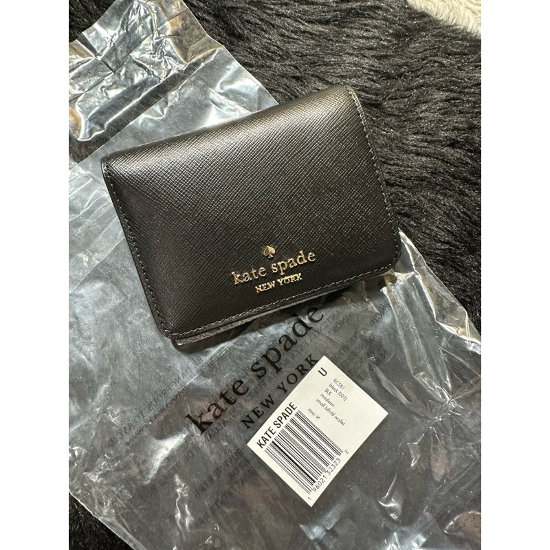 ORIG & IMPORTED KS Madison Saffiano Leather Small Bifold Wallet in Beige/Black