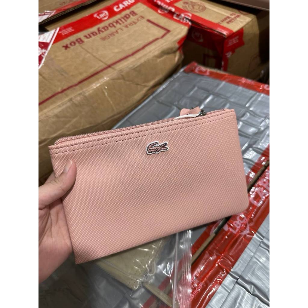 ORIG & IMPORTED LCT L.12.12 Concept Zip Clutch Pouch Wristlet Wallet Brown & Pink
