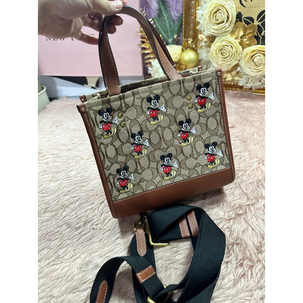 ORIG Preloved Disney X CCH Dempsey Tote 22 Brown Bag In Signature Jacquard With Mickey Mouse