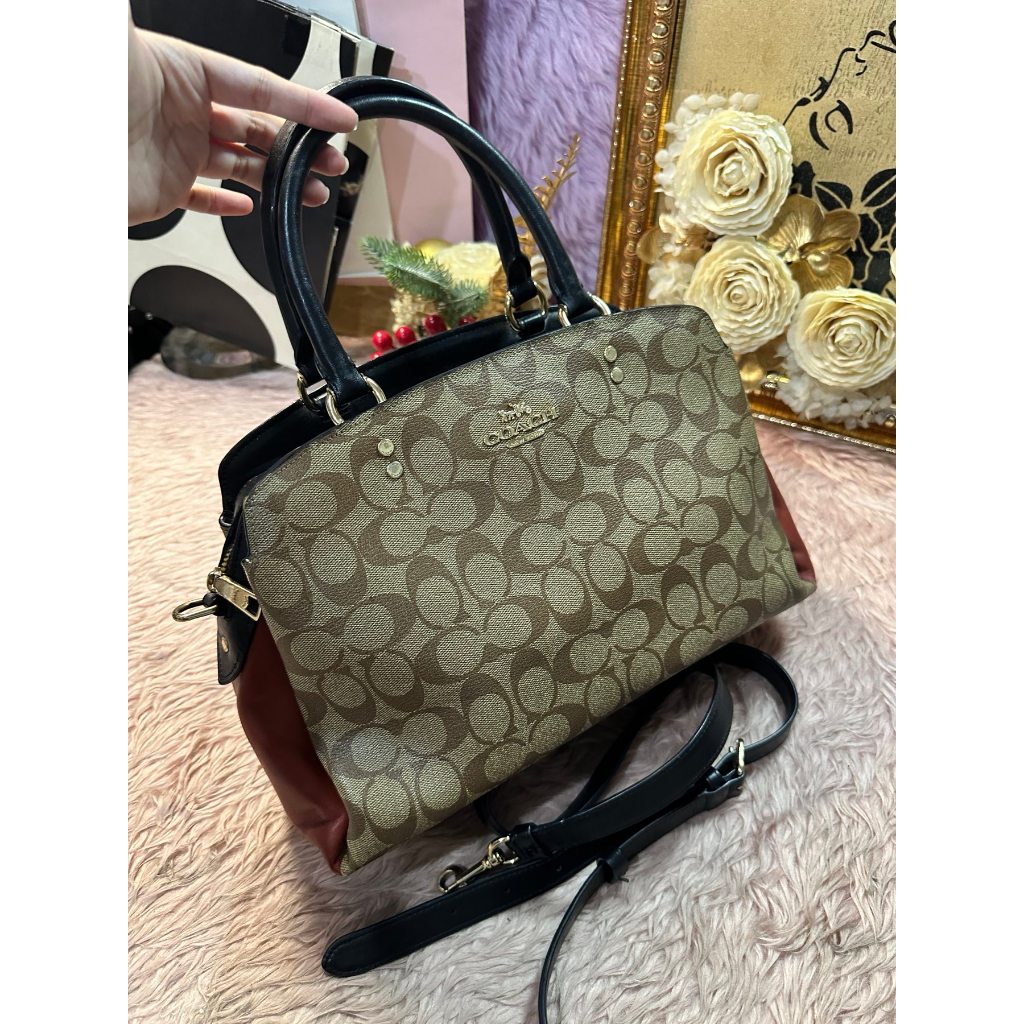 ORIG Preloved CCH Lillie Carryall In Colorblock Signature Canvas Brown Satchel Bag