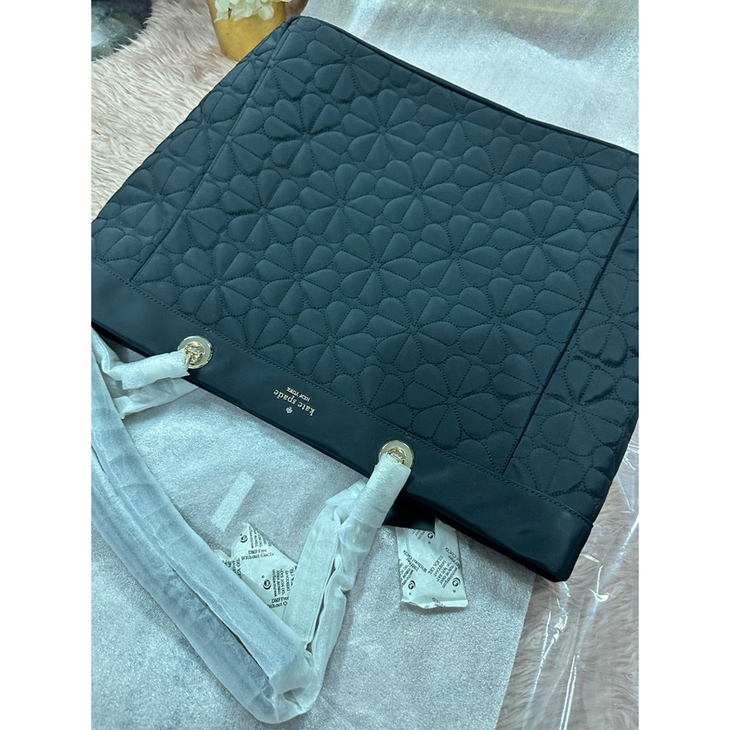 AUTHENTIC/ORIGINAL Kate Spade Flower Quilted Fabric XL Tote BLACK bag
