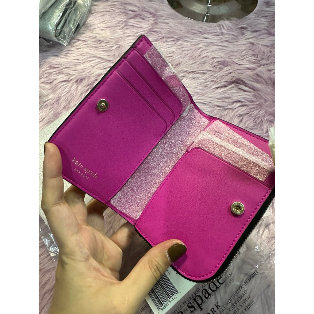 ORIG & IMPORTED Kate Spade Devin Fall Poppies Small Compact Black Floral Bifold Wallet