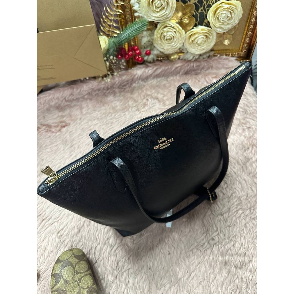 ORIG Preloved CCH Crossgrain Leather Zip Top Tote Shoulder Bag Black