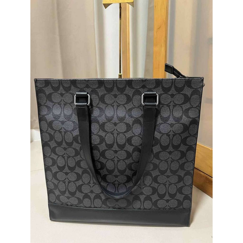 ORIG Preloved CCH Graham Structured Large Men Laptop Tote Bag In Signature Canvas Black