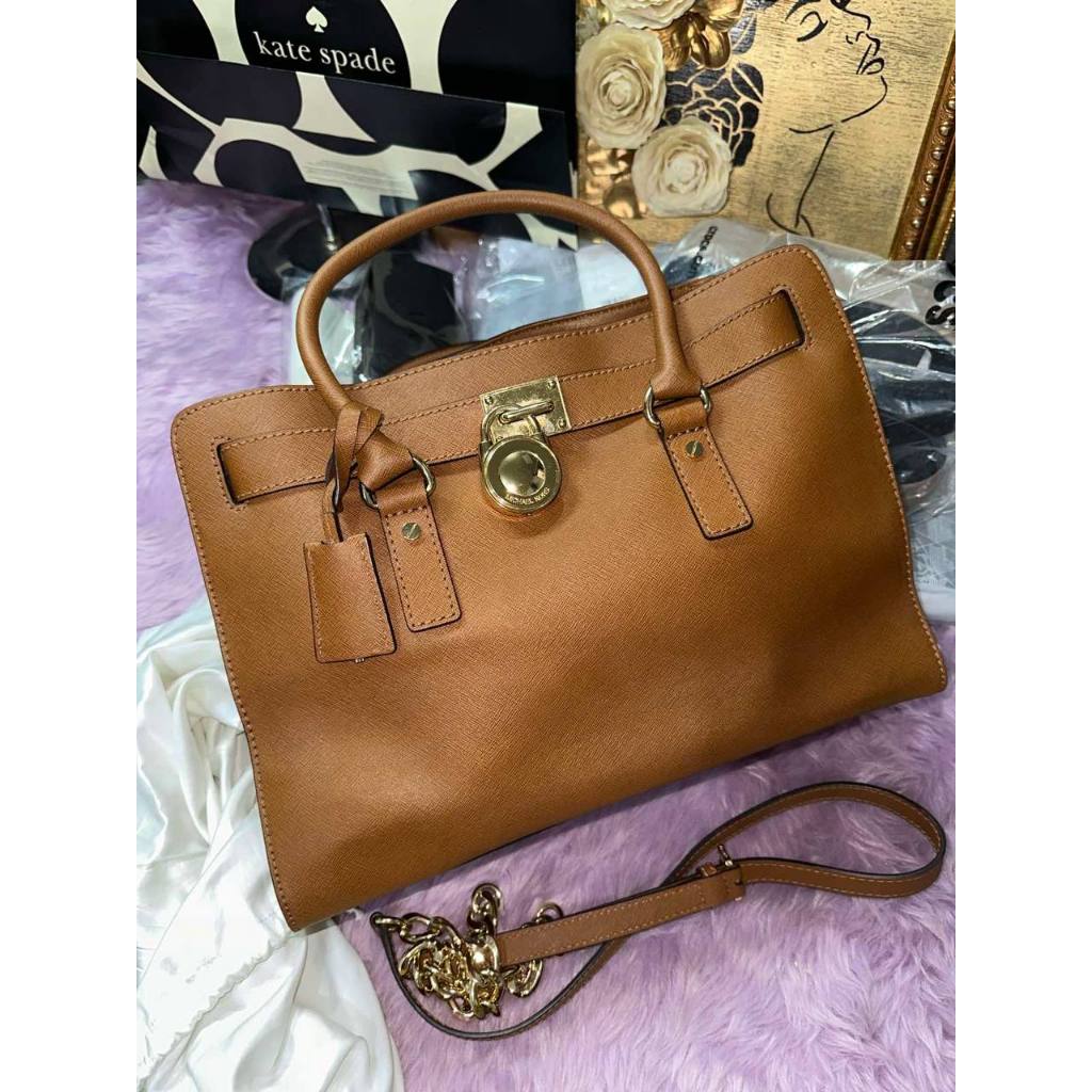 ORIG Preloved MK Hamilton East West Large Satchel Brown Office Bag