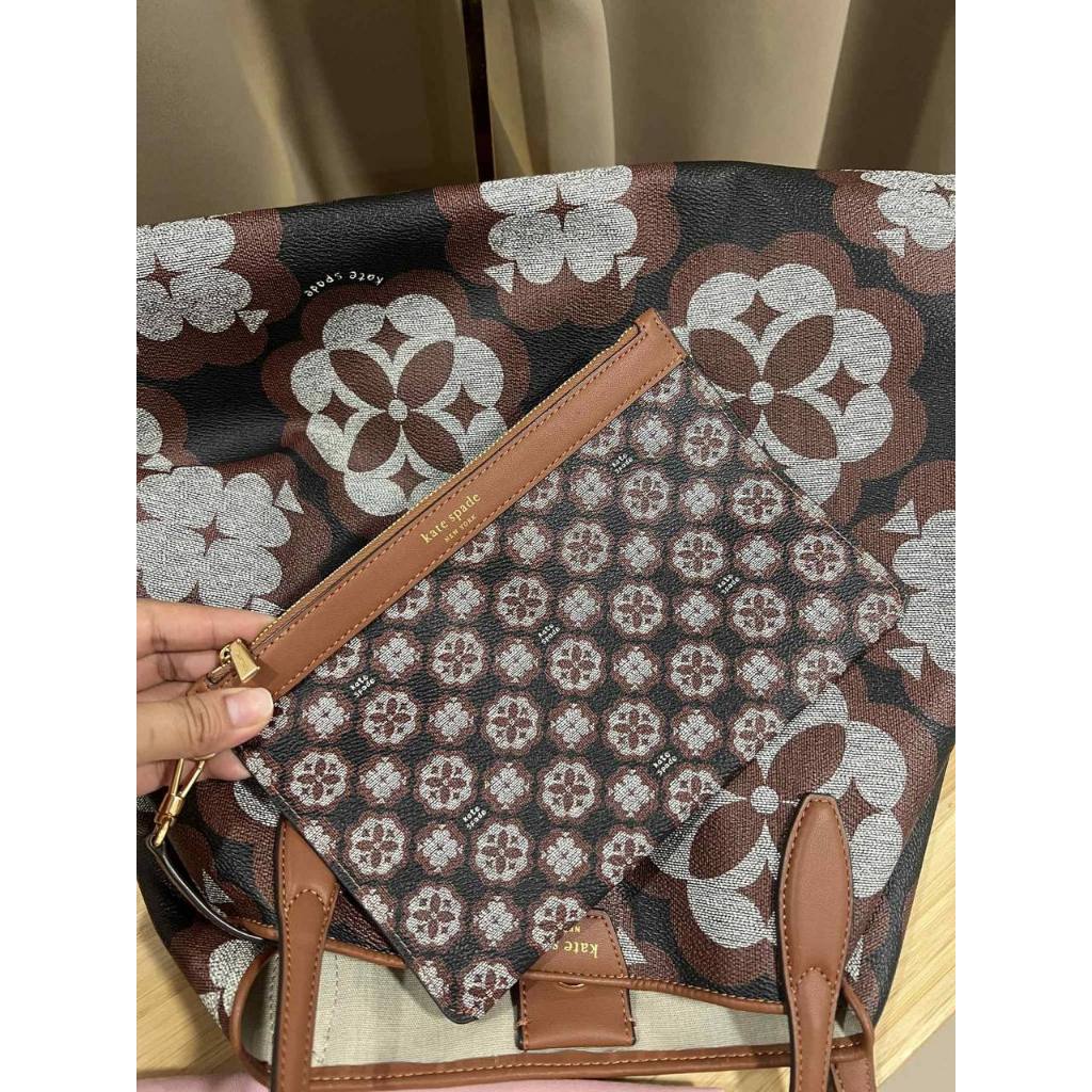ORIG Preloved KS Spade Flower Monogram Sutton Medium Tote Brown Bag