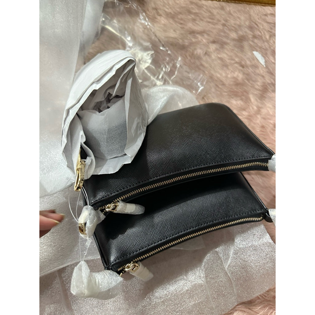 AUTHENTIC/ORIGINAL KS Duet Saffiano Leather Small Crossbody Dual Black Bag