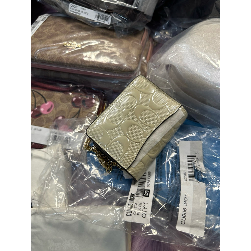 AUTHENTIC/ORIGINAL CCH Mini Wallet On A Chain In Signature Leather White Micro Bag