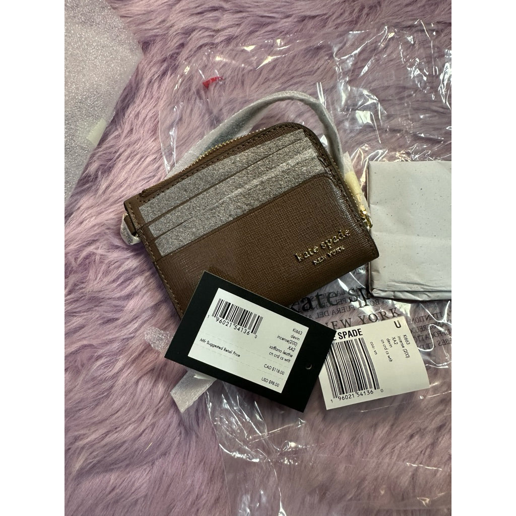 ORIG & IMPORTED KS Devin Coin Card Case Wristlet Small Wallet Brown Gray