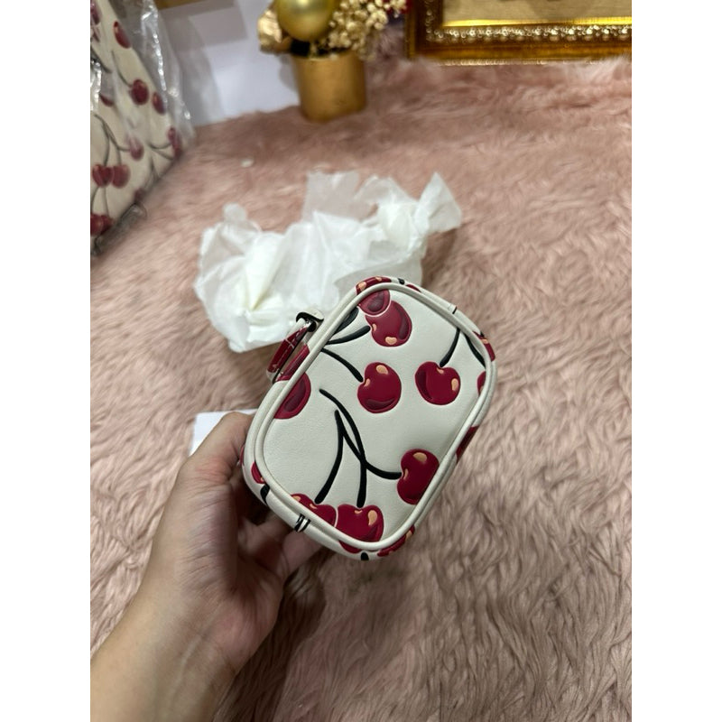 ORIG & IMPORTED CCH Drawstring Wristlet White Wallet With Cherry Print