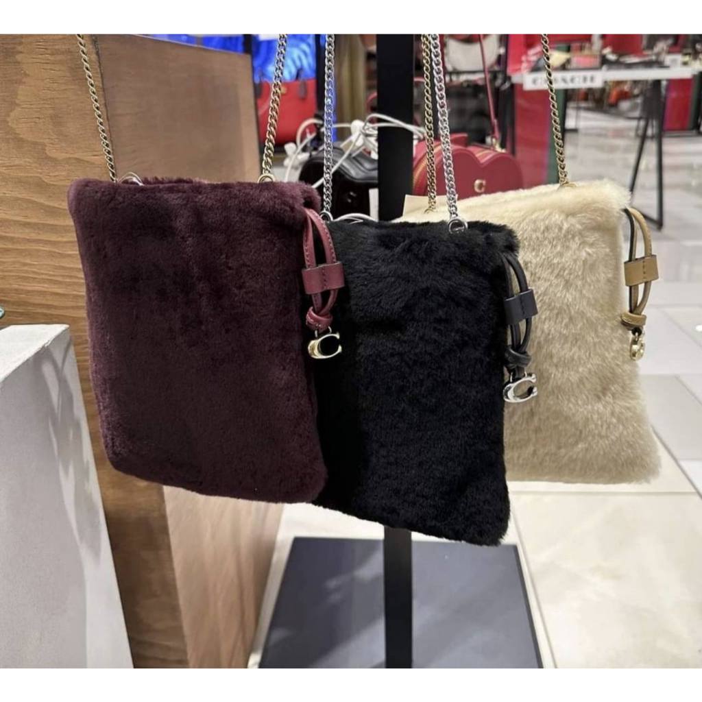 ORIG & IMPORTED CCH Drawstring Pouch In Shearling Fur Black Small Chain Bag