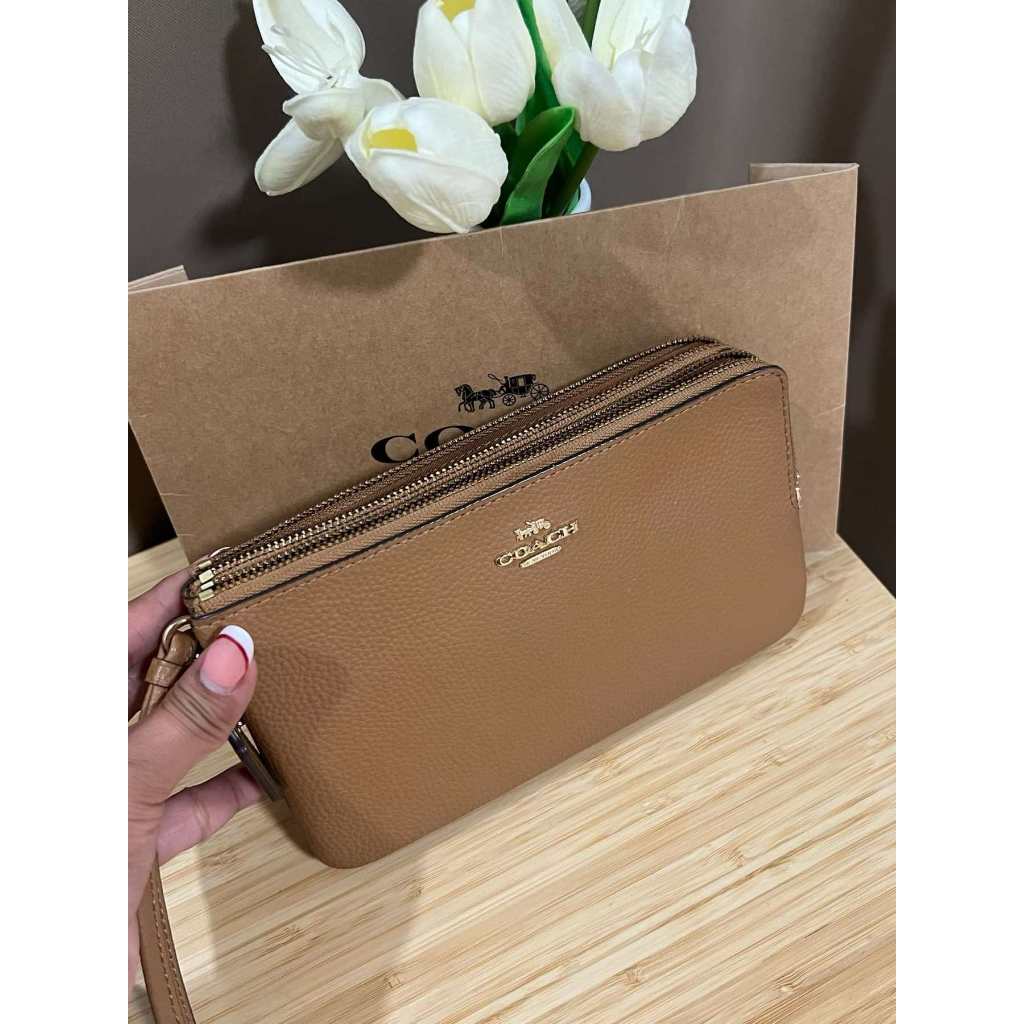 ORIG Preloved CCH Large Double Zip Wallet Wristlet Brown Saddle